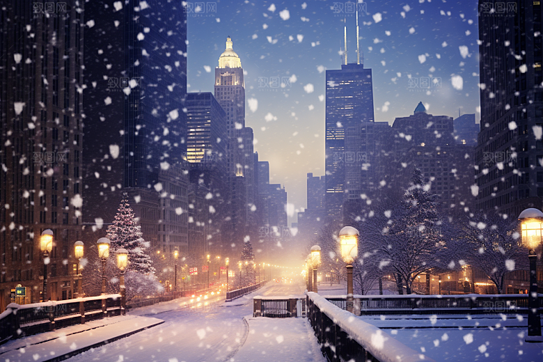 城市雪景安静静谧原画