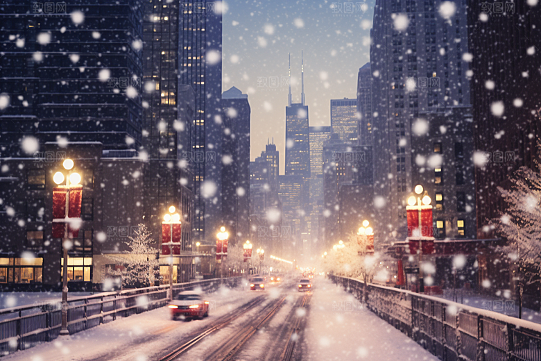 城市雪景高清静谧原画