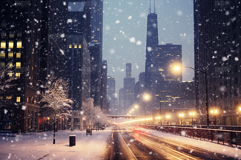 城市雪景建筑城市街道原画