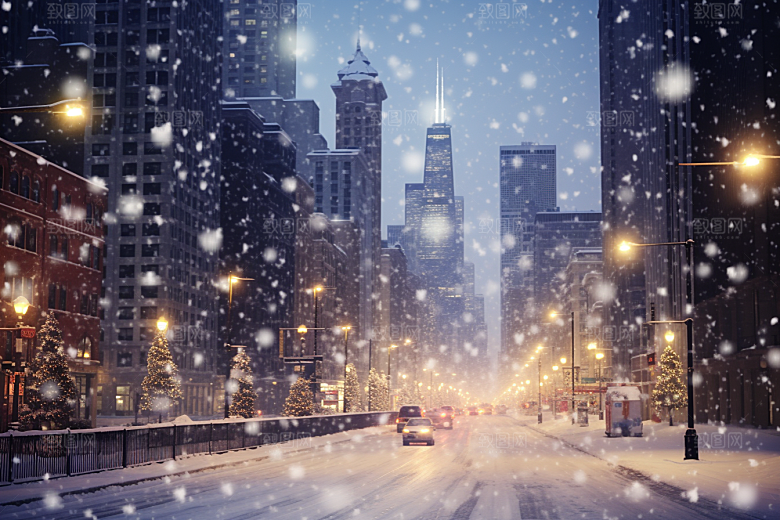 城市雪景安静雪夜原画