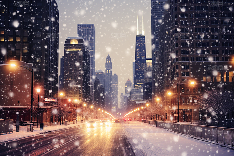 城市雪景静谧下雪的都市原画