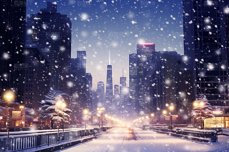 城市雪景雪夜城市街道原画
