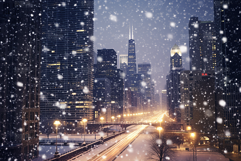 城市雪景静谧城市街道原画