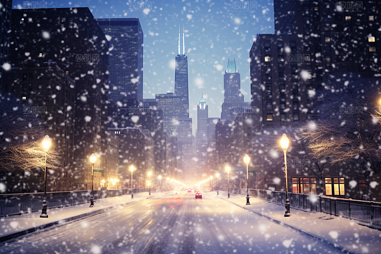 城市雪景安静城市街道原画