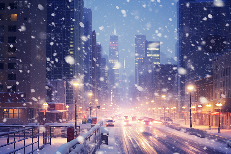 城市雪景下雪的都市静谧原画