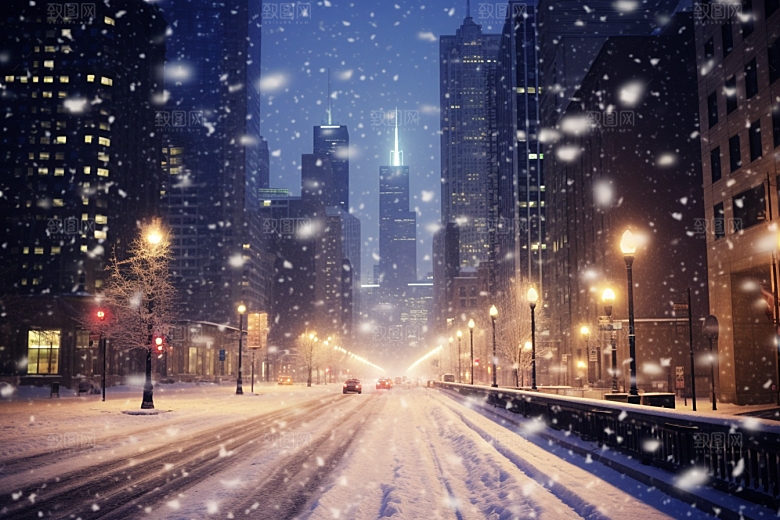 城市雪景下雪的都市静谧原画