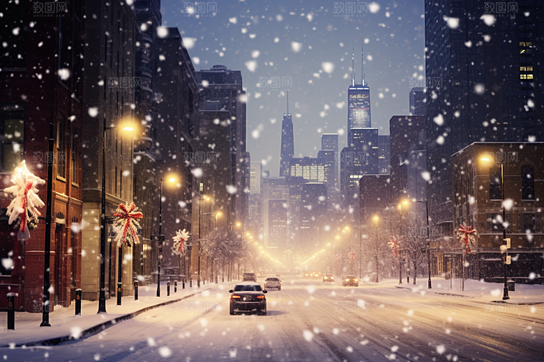 城市雪景下雪的都市建筑原画