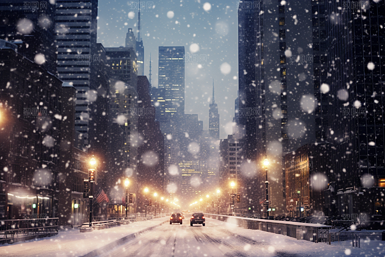 城市雪景静谧高清原画