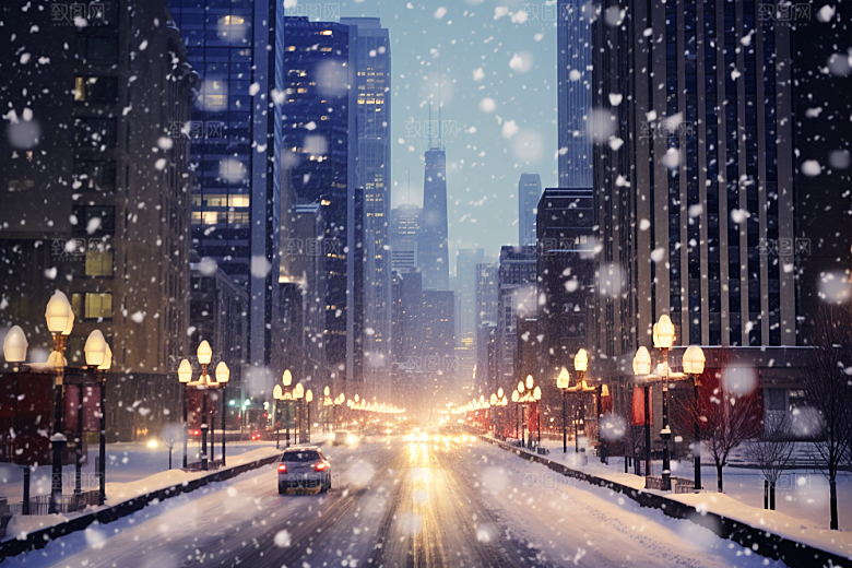 城市雪景城市街道高清原画