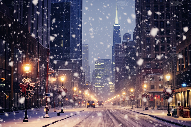 城市雪景建筑雪夜原画
