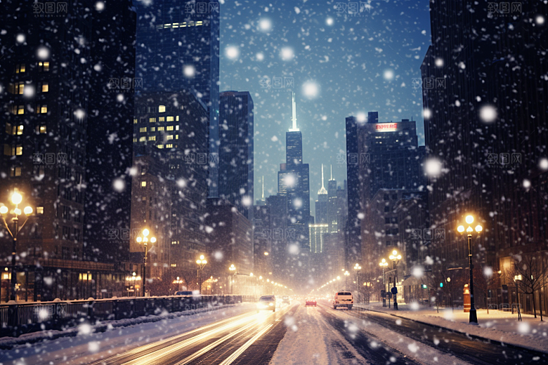 城市雪景建筑城市街道原画