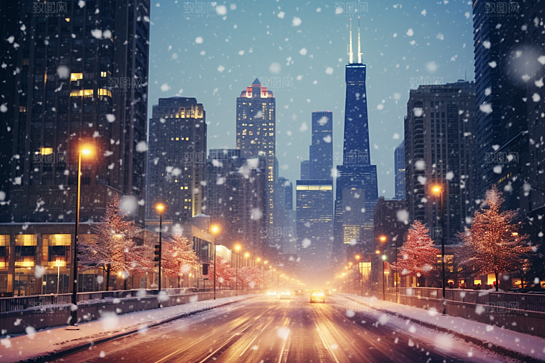 城市雪景高清雪夜原画