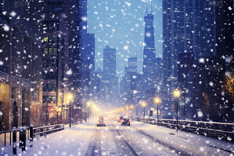 城市雪景下雪的都市安静原画