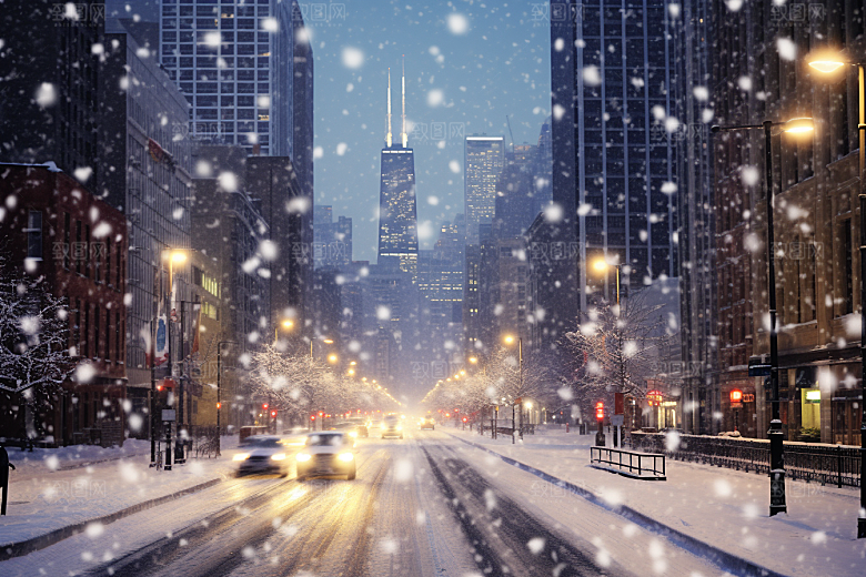 城市雪景安静下雪的都市原画