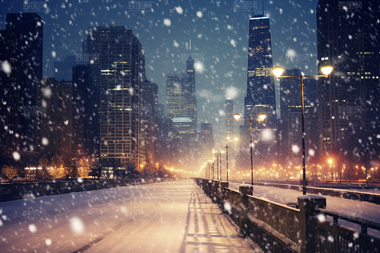 城市雪景静谧下雪的都市原画