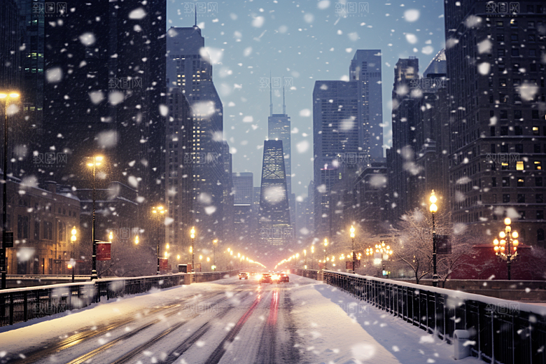 城市雪景雪夜建筑原画