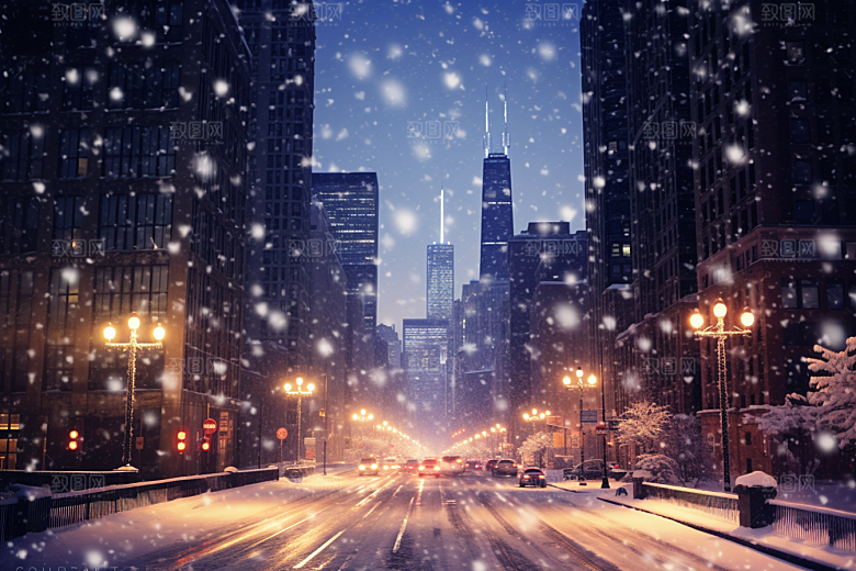 城市雪景安静下雪的都市原画