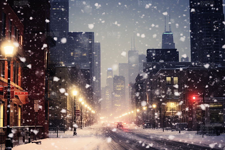 城市雪景安静城市街道原画