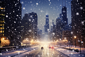 城市雪景静谧雪夜原画