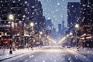 城市雪景高清下雪的都市原画