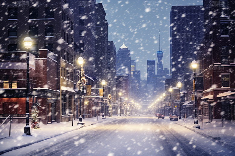 城市雪景高清下雪的都市原画
