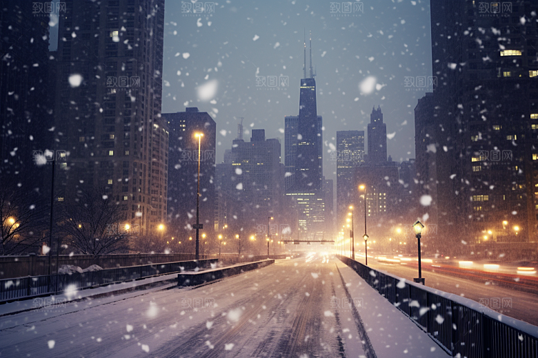 城市雪景雪夜静谧原画