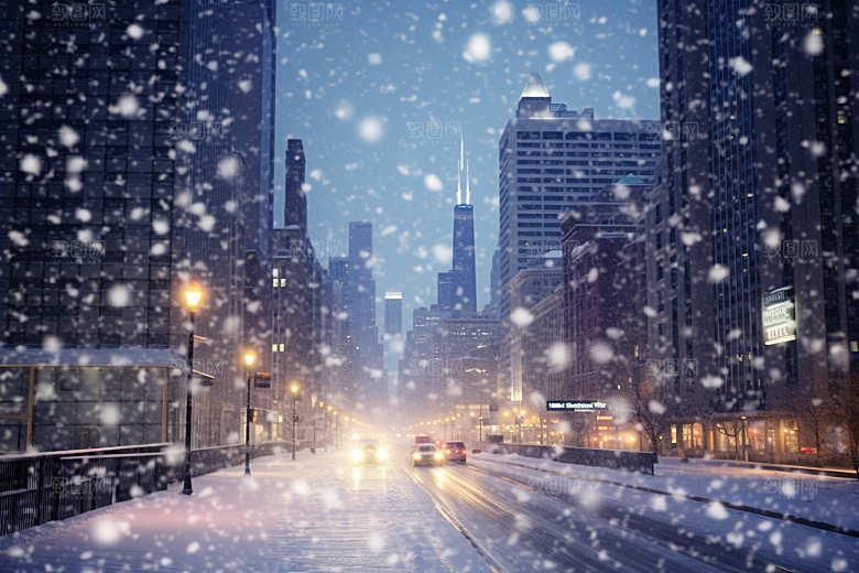 城市雪景城市街道安静原画