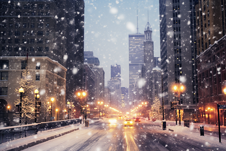 城市雪景雪夜安静原画