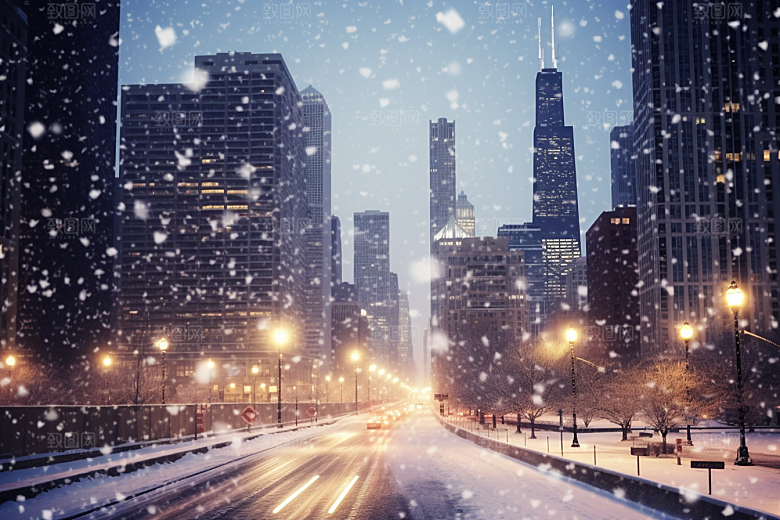 城市雪景高清雪夜原画
