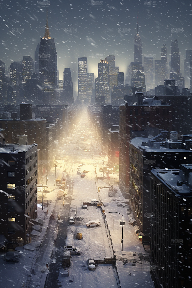 城市雪景安静雪夜原画