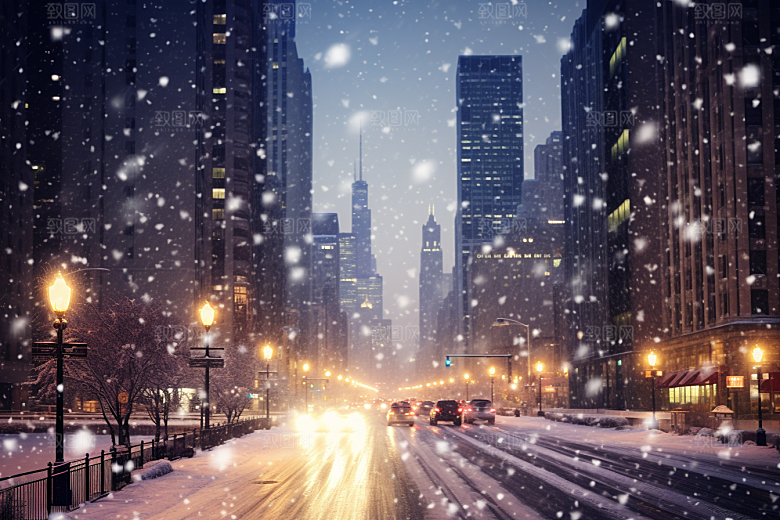 城市雪景安静高清原画