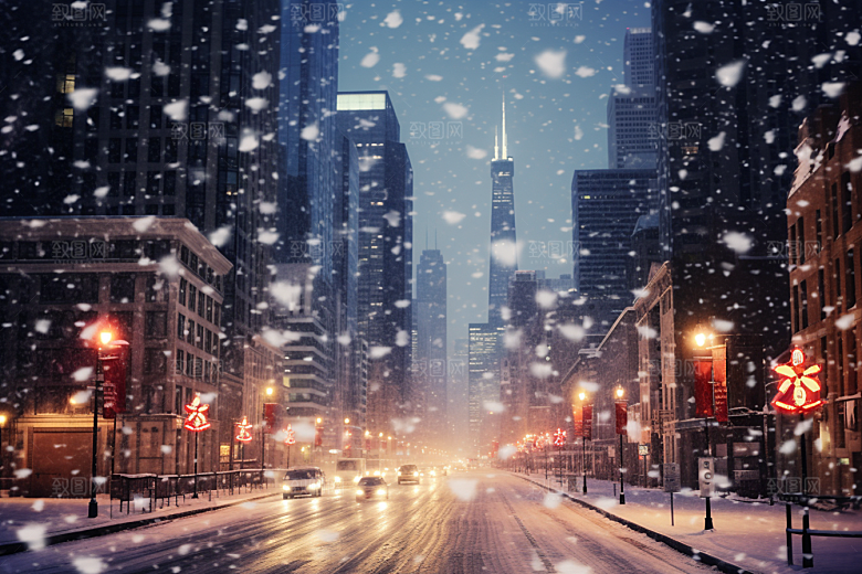 城市雪景雪夜下雪的都市原画