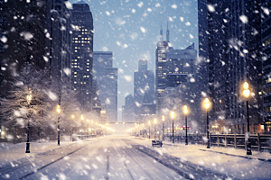 城市雪景高清下雪的都市原画