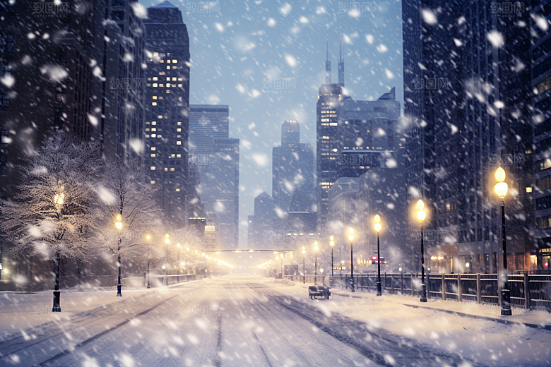 城市雪景高清下雪的都市原画