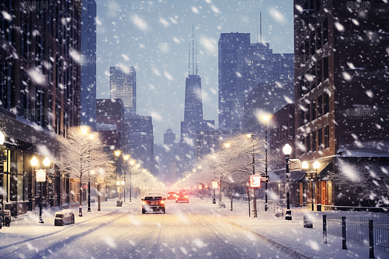 城市雪景雪夜静谧原画