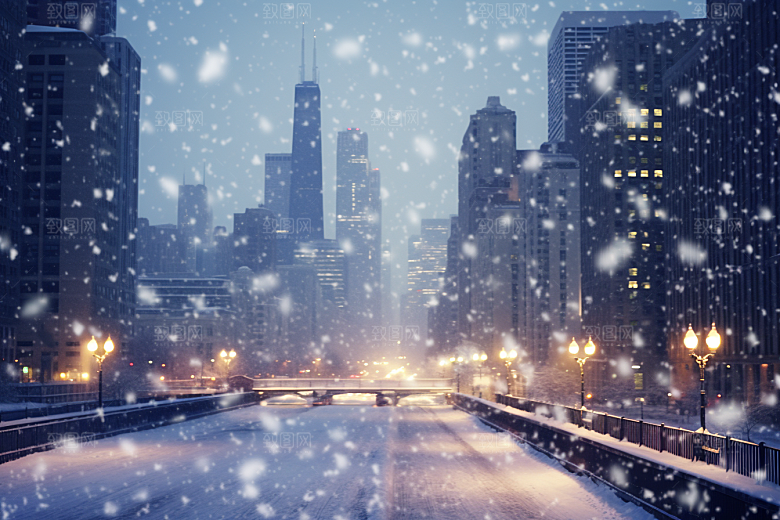 城市雪景静谧安静原画