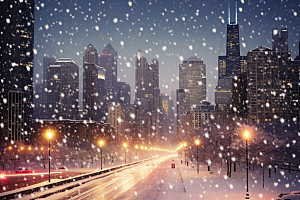 城市雪景静谧城市街道原画