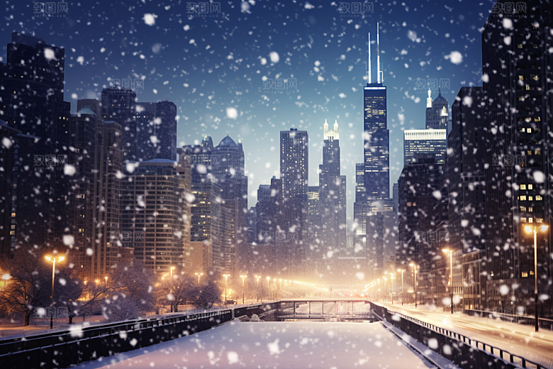城市雪景静谧雪夜原画