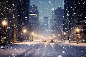 城市雪景雪夜下雪的都市原画