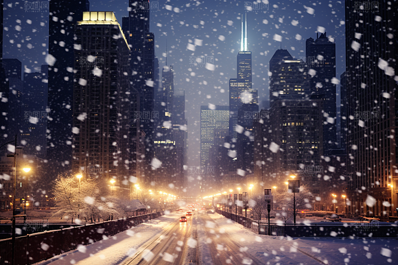 城市雪景高清静谧原画