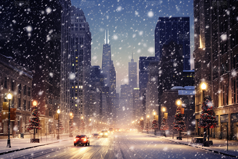 城市雪景安静雪夜原画