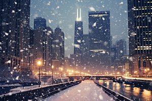 城市雪景安静下雪的都市原画
