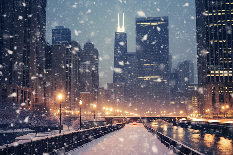 城市雪景安静下雪的都市原画
