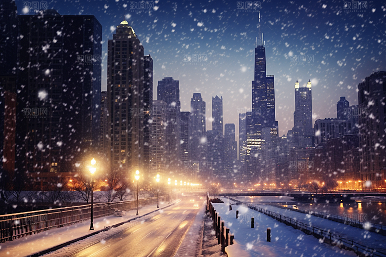 城市雪景下雪的都市雪夜原画