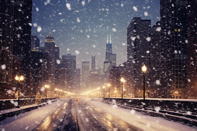 城市雪景下雪的都市静谧原画