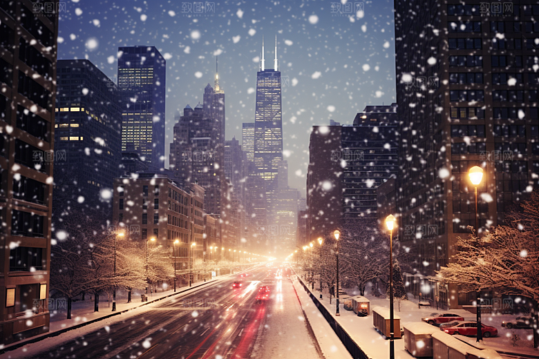 城市雪景雪夜高清原画