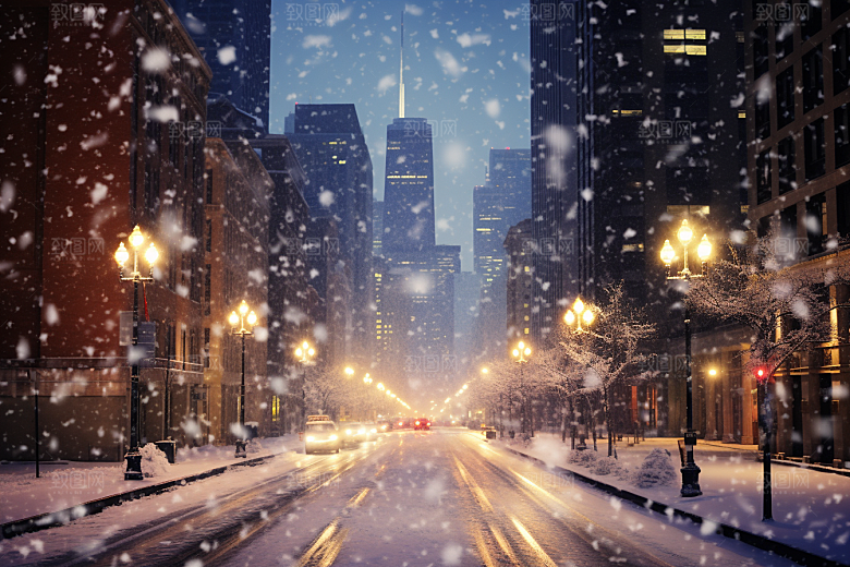 城市雪景建筑安静原画