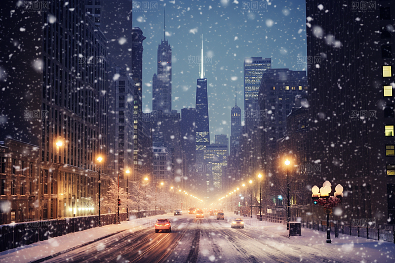 城市雪景安静下雪的都市原画