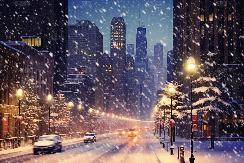 城市雪景安静建筑原画
