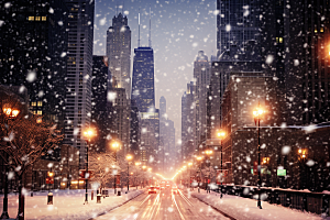 城市雪景城市街道建筑原画